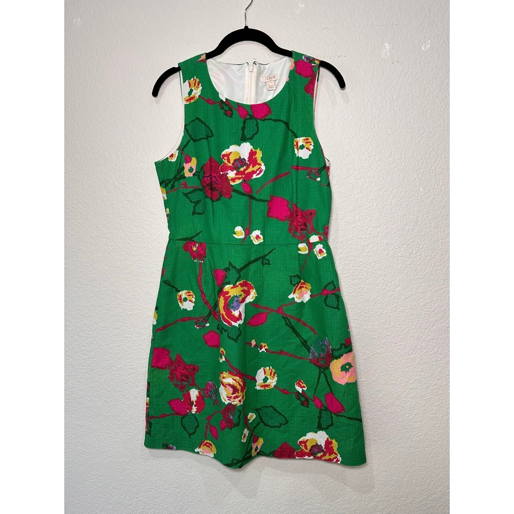 J Crew Green Floral Sleeveless Fit Flare Dress Women Size 6‎